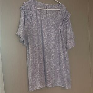 Oddy Anthropologie 3x plus purple white polka dot boho ruffle top tunic